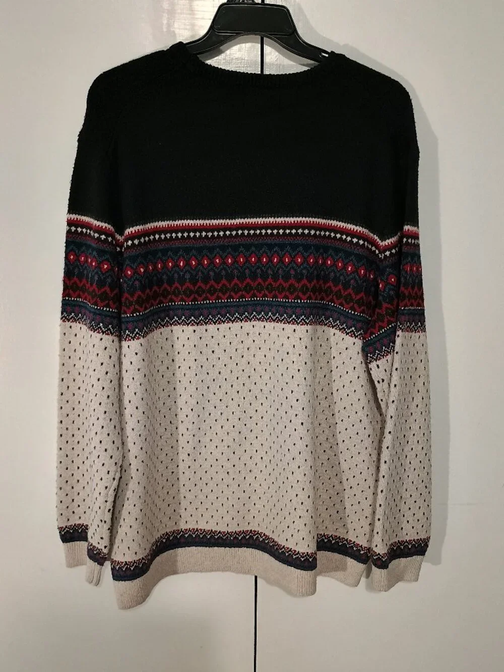 Free Assembly Men’s Fair Isle Crewneck Sweater Black Cream Red Nordic Winter NWT